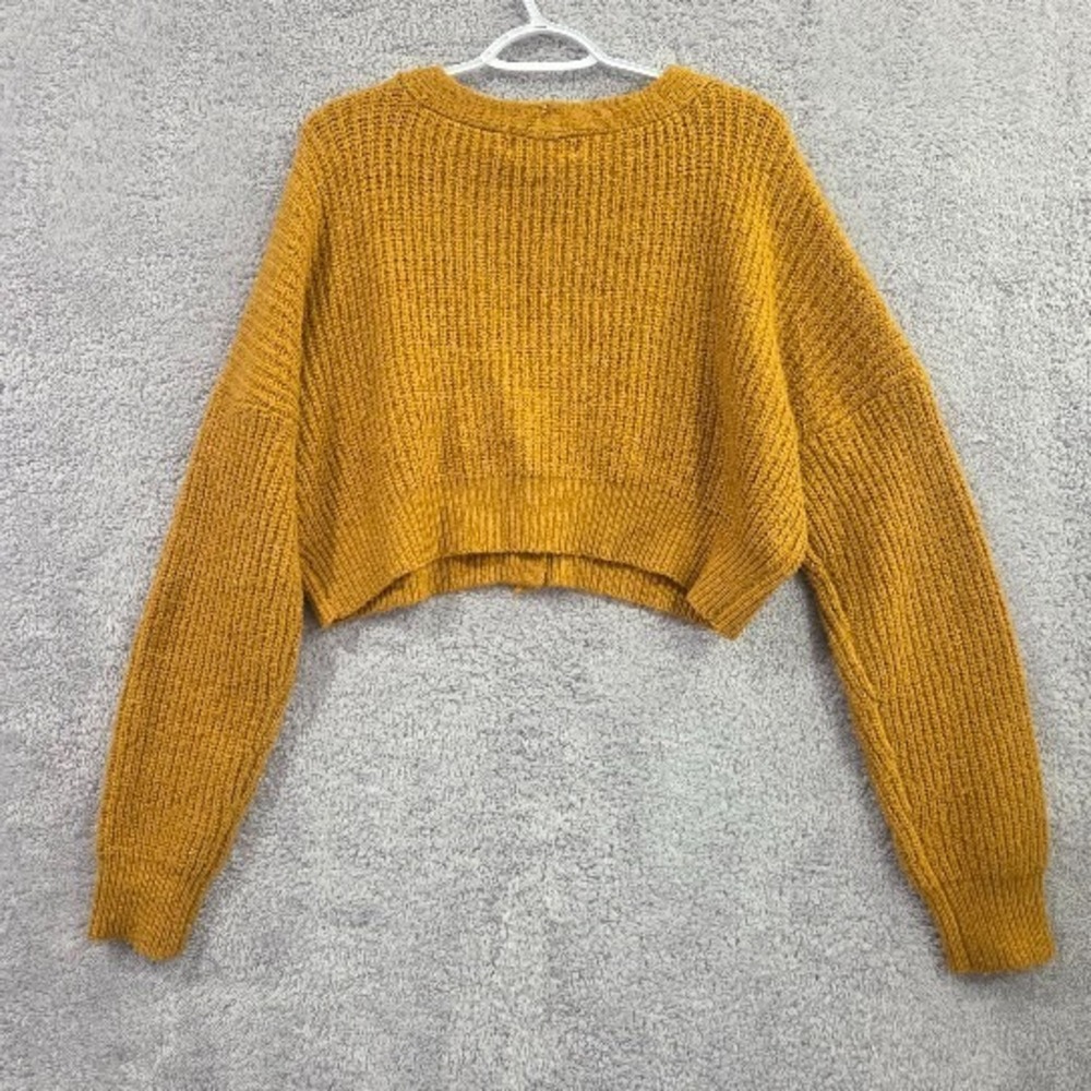 Double Zero Cardigan Cropped Lovely Large Mustard Yellow‎ Knit Boho Cozy Slouchy - Picture 7 of 8